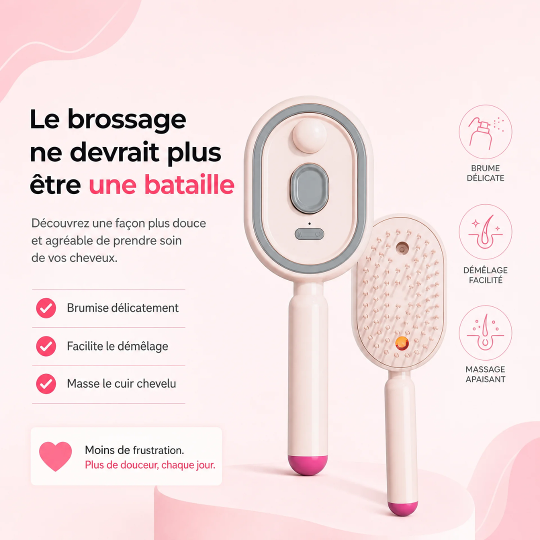 Brosse brumisatrice 3-en-1 — Démêle, hydrate et masse tous les types de cheveux