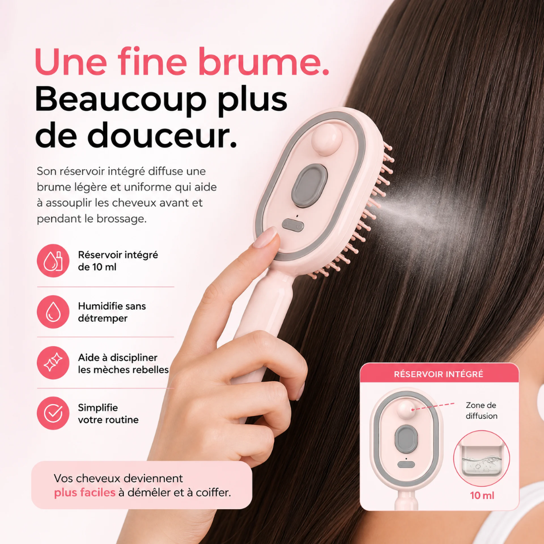 Brosse brumisatrice 3-en-1 — Démêle, hydrate et masse tous les types de cheveux