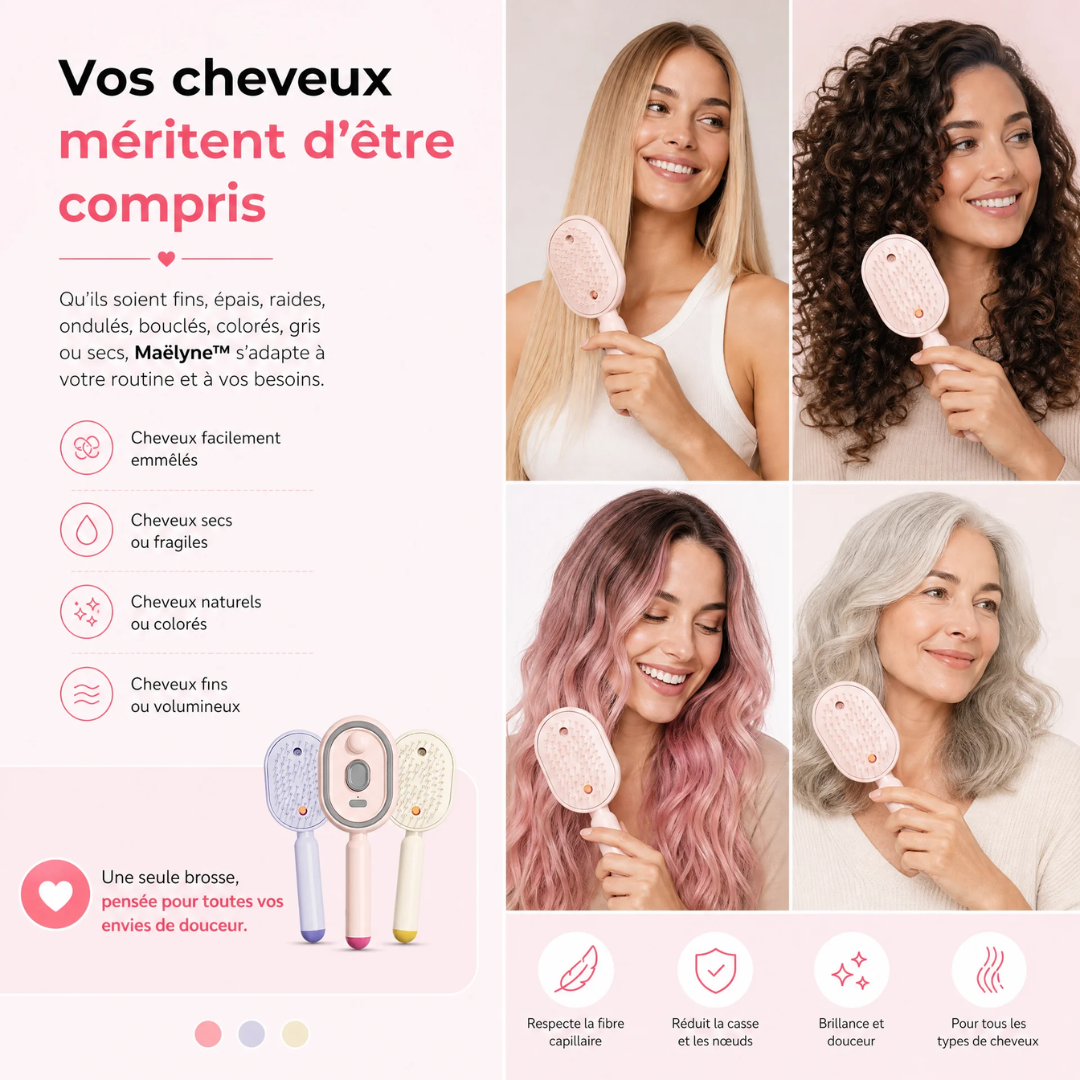 Brosse brumisatrice 3-en-1 — Démêle, hydrate et masse tous les types de cheveux