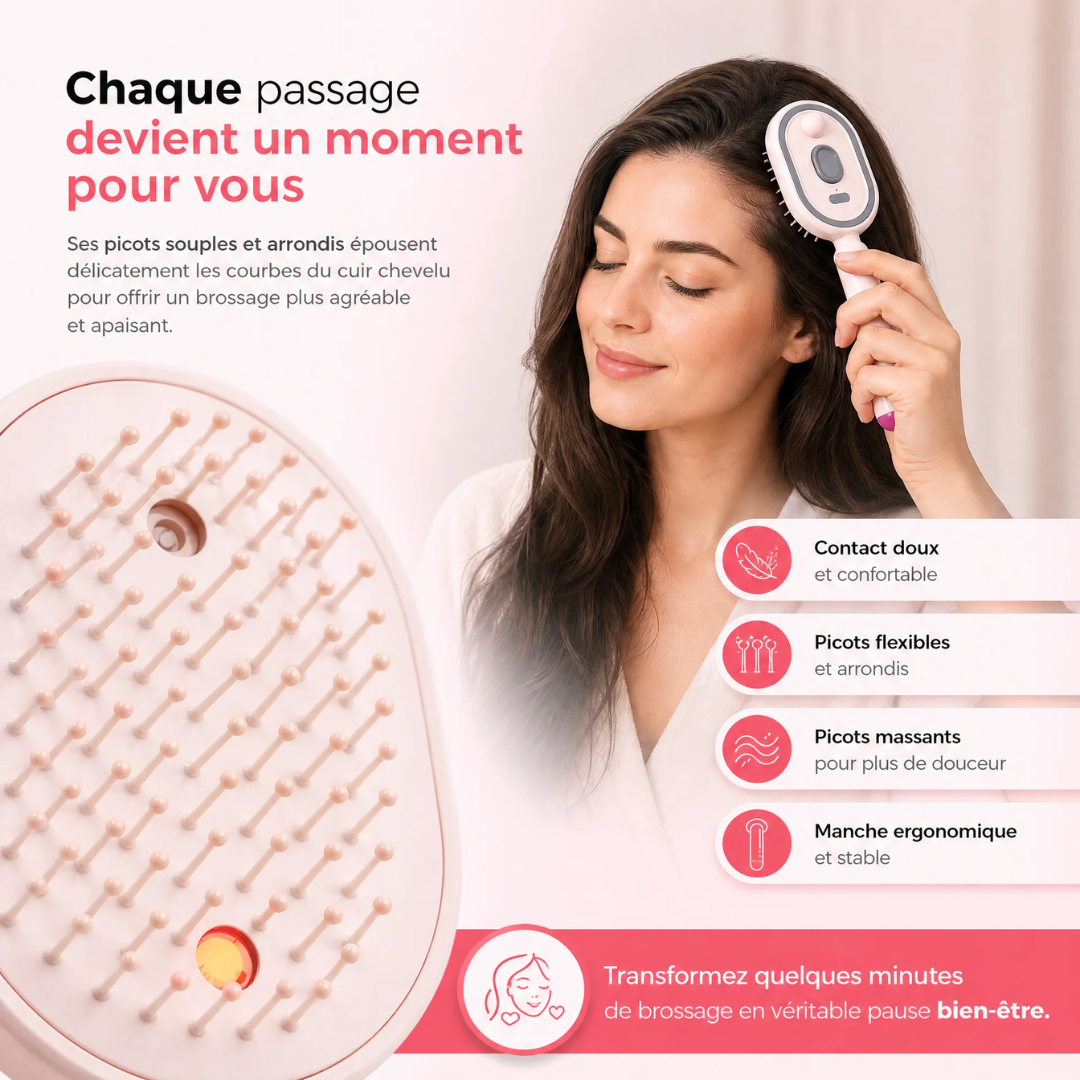 Brosse brumisatrice 3-en-1 — Démêle, hydrate et masse tous les types de cheveux